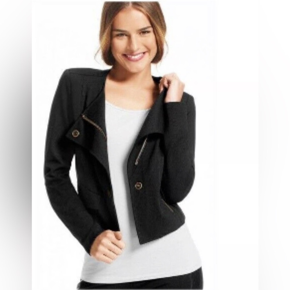 🍂 CAbi Stylish Black Ponte Moto Zip Up Jacket EUC